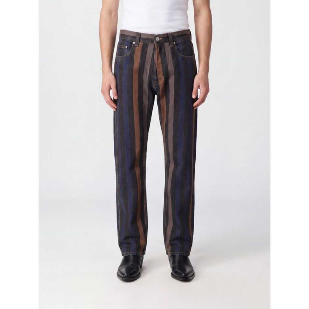 Versace Men Versace Striped Straight-Leg Cotton Denim Jeans With Medusa Logo